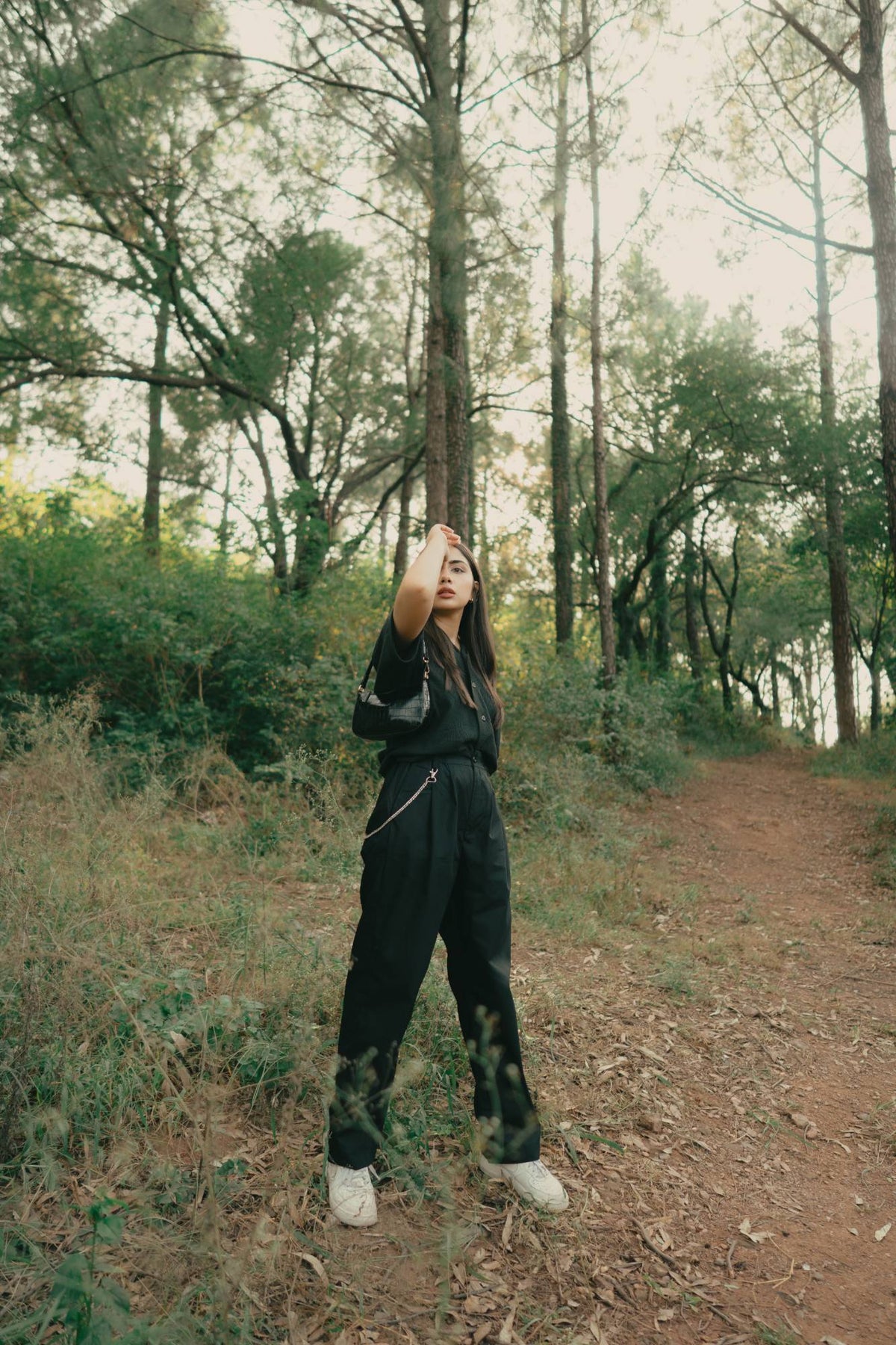 On the path, with the Black Basic Trousers.